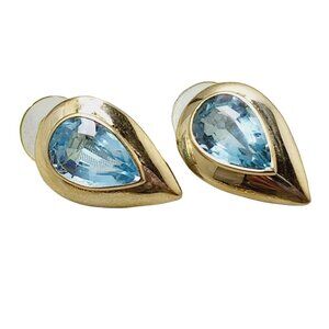 Vintage 14Kt Gold Blue Topaz With Teardrop Shaped Earrings (A1645)